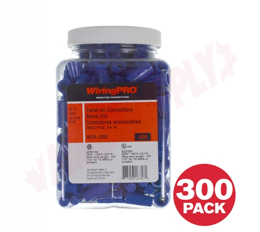 Photo 1 of WCB-J300 : WiringPro 22-14 Twist-On Wire Connectors, Blue, Thermoplastic, 300/Package