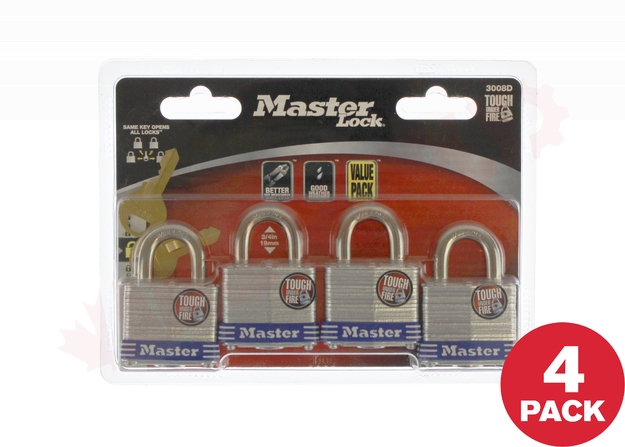 Photo 1 of 3008D : Master Lock Padlock 1-9/16 W  Keyed Alike 4 Pack Sheds, Gates, Storage Unit Etc.