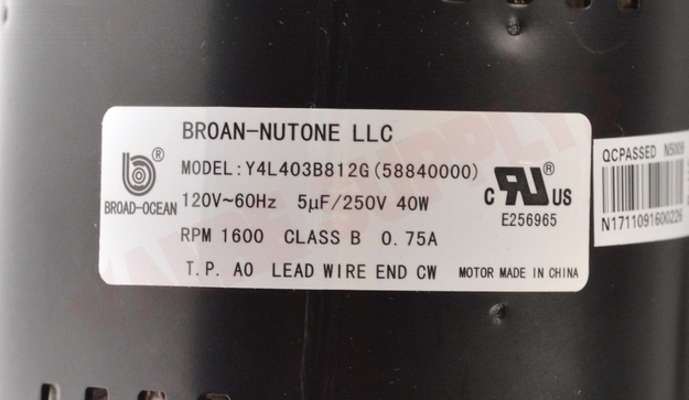 Photo 13 of S58840000 : Broan Nutone Bath Fan Motor, QT300