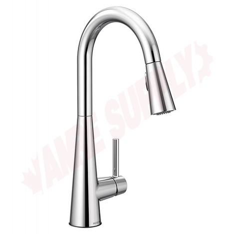 Photo 1 of 7864 : Moen Sleek 1-Lever Handle High Arc Pull-Down Kitchen Faucet, Escutcheon Included, Chrome