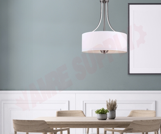 Photo 2 of ICH280A03BPT : Canarm Pier 3-Light Chandelier, Brushed Pewter, Fabric Shade, 3 x 60W