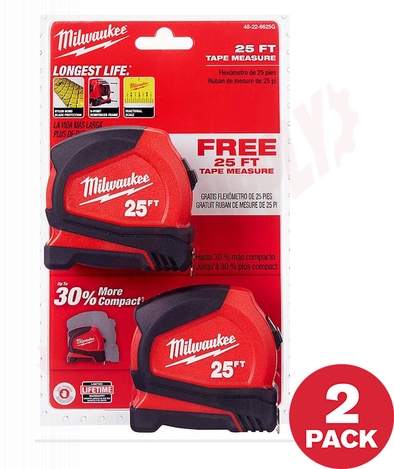 Photo 1 of 48-22-6625G : Milwaukee Compact Tape Measure, 25', 2/Pack