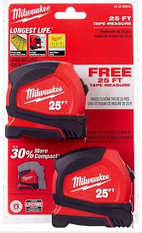 Photo 2 of 48-22-6625G : Milwaukee Compact Tape Measure, 25', 2/Pack
