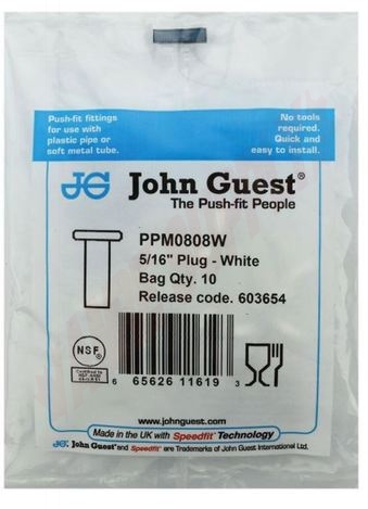 Photo 3 of PPM0808W : John Guest 5/16 Polypropylene Push-to-Connect Plug Fitting, 10/Pack 