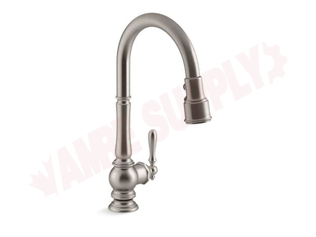 Photo 1 of 99259-VS : Artifacts® single-hole kitchen sink faucet with 17-5/8 pull-down spout and turned lever handle, DockNetik(R) magnetic docking system, and 3-function sprayhead featuring Sweep(R) and BerrySoft(R) spray