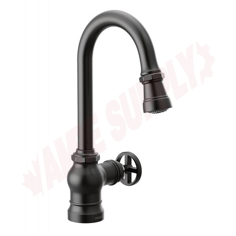 Photo 1 of S52003BL : Moen Paterson One-Handle High Arc Pulldown Single Mount Bar Faucet, Black