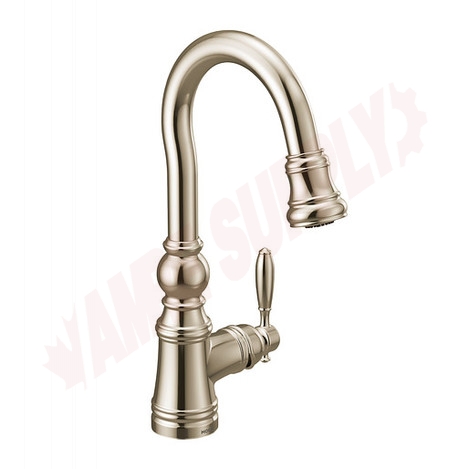 Photo 1 of S53004NL : Moen Weymouth One-Handle High Arc Pulldown Bar Faucet, Nickel