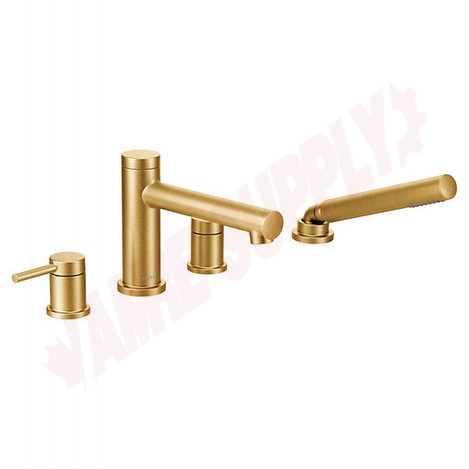 Photo 1 of T394BG : Moen Align Two-Handle Diverter Roman Tub Faucet Includes Hand Shower, Brushed Gold