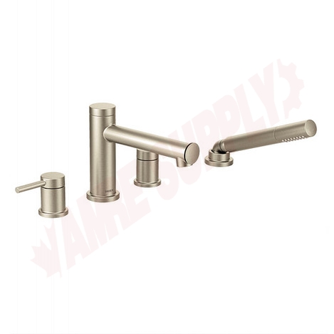 Photo 1 of T394BN : Moen Align Two-Handle Diverter Roman Tub Faucet Includes Hand Shower, Brushed Nickel