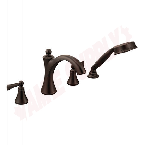 Photo 1 of T654ORB : Moen Wynford Two-Handle Diverter Roman Tub Faucet Includes Hand Shower, Oil Rubbed Bronze