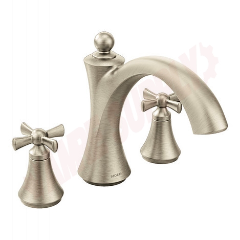 Photo 1 of T657BN : Moen Wynford Two-Handle Non Diverter Roman Tub Faucet, Brushed Nickel
