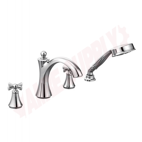 Photo 1 of T658 : Moen Wynford Two-Handle Diverter Roman Tub Faucet Includes Hand Shower, Chrome