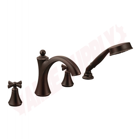 Photo 1 of T658ORB : Moen Wynford Two-Handle Diverter Roman Tub Faucet Includes Hand Shower, Oil Rubbed Bronze
