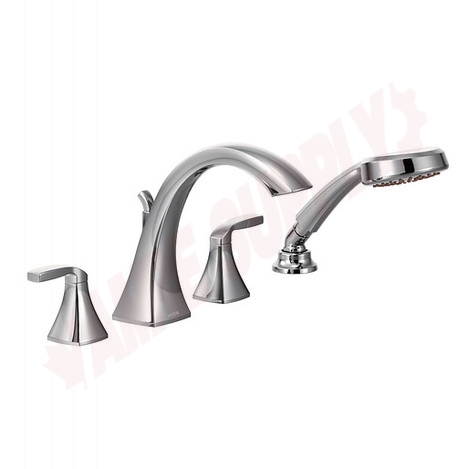 Photo 1 of T694 : Moen Voss Two-Handle High Arc Roman Tub Faucet Includes Hand Shower, Chrome