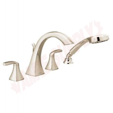 Photo 1 of T694NL : Moen Voss Two-Handle High Arc Roman Tub Faucet Includes Hand Shower, Polished Nickel