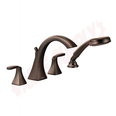 Photo 1 of T694ORB : Moen Voss Two-Handle High Arc Roman Tub Faucet Includes Hand Shower, Oil Rubbed Bronze