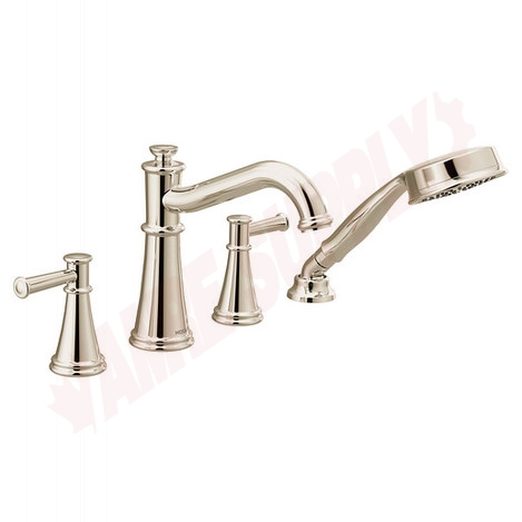 Photo 1 of T9024NL : Moen Belfield Two-Handle Diverter Roman Tub Faucet Includes Hand Shower, Polished Nickel