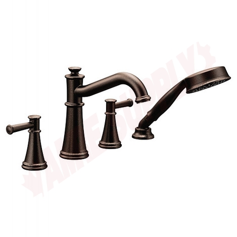 Photo 1 of T9024ORB : Moen Belfield Two-Handle Diverter Roman Tub Faucet Includes Hand Shower, Oil Rubbed Bronze