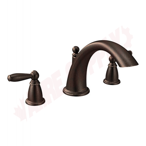 Photo 1 of T933ORB : Moen Brantford Two-Handle Low Arc Roman Tub Faucet, Oil Rubbed Bronze