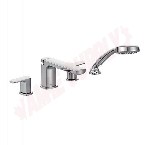 Photo 1 of T936 : Moen Rizon Two-Handle Low Arc Roman Tub Faucet Includes Hand Shower, Chrome