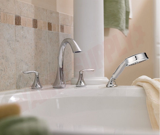 Photo 2 of T944 : Moen Eva Two-Handle High Arc Roman Tub Faucet Includes Hand Shower, Chrome