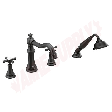Photo 1 of TS21102BL : Moen Weymouth Two-Handle Diverter Roman Tub Faucet Includes Hand Shower, Matte Black