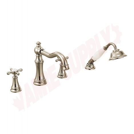 Photo 1 of TS21102NL : Moen Weymouth Two-Handle Diverter Roman Tub Faucet Includes Hand Shower, Polished Nickel