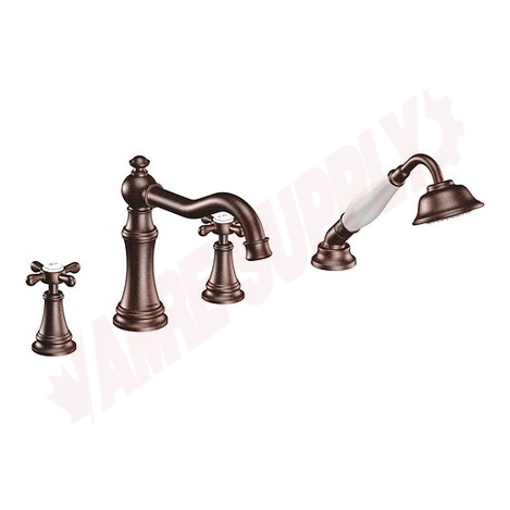 Photo 1 of TS21102ORB : Moen Weymouth Two-Handle Diverter Roman Tub Faucet Includes Hand Shower, Oil Rubbed Bronze