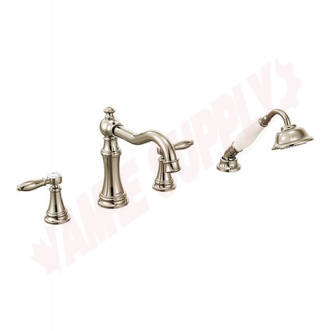 Photo 1 of TS21104NL : Moen Weymouth Two-Handle Diverter Roman Tub Faucet Includes Hand Shower, Polished Nickel