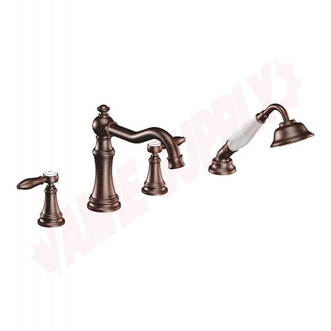Photo 1 of TS21104ORB : Moen Weymouth Two-Handle Diverter Roman Tub Faucet Includes Hand Shower, Oil Rubbed Bronze