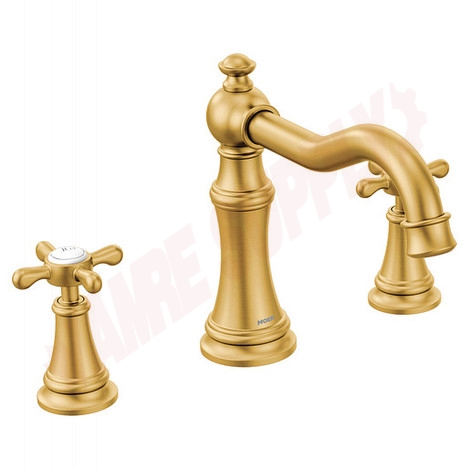 Photo 1 of TS22101BG : Moen Weymouth Two-Handle High Arc Roman Tub Faucet, Brushed Gold