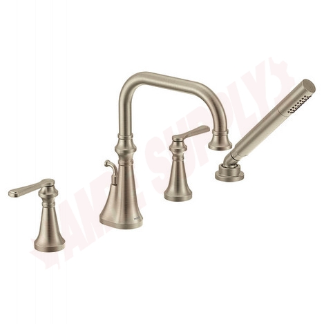 Photo 1 of TS44504BN : Moen Colinet Two-Handle High Arc Roman Tub Faucet Includes Hand Shower, Brushed Nickel