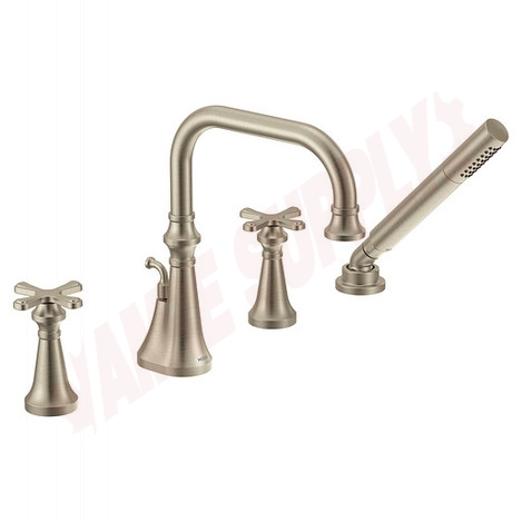 Photo 1 of TS44506BN : Moen Colinet Two-Handle High Arc Roman Tub Faucet Includes Hand Shower, Brushed Nickel