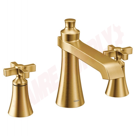 Photo 1 of TS927BG : Moen Flara Two-Handle High Arc Roman Tub Faucet, Brushed Gold