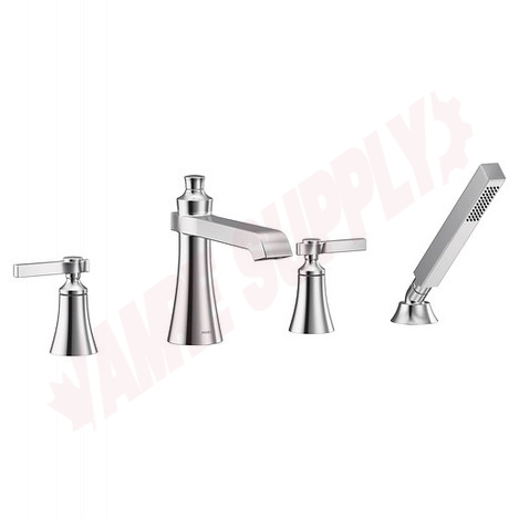Photo 1 of TS928 : Moen Flara Two-Handle High Arc Roman Tub Faucet Includes Hand Shower, Chrome
