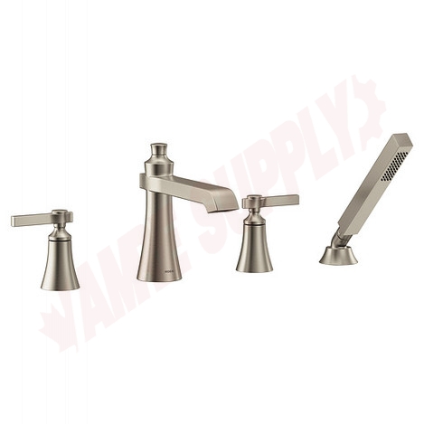 Photo 1 of TS928BN : Moen Flara Two-Handle High Arc Roman Tub Faucet Includes Hand Shower, Brushed Nickel