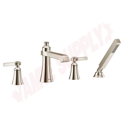 Photo 1 of TS928NL : Moen Flara Two-Handle High Arc Roman Tub Faucet Includes Hand Shower, Polished Nickel