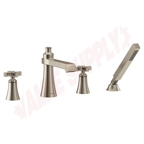Photo 1 of TS929BN : Moen Flara Two-Handle High Arc Roman Tub Faucet Includes Hand Shower, Brushed Nickel