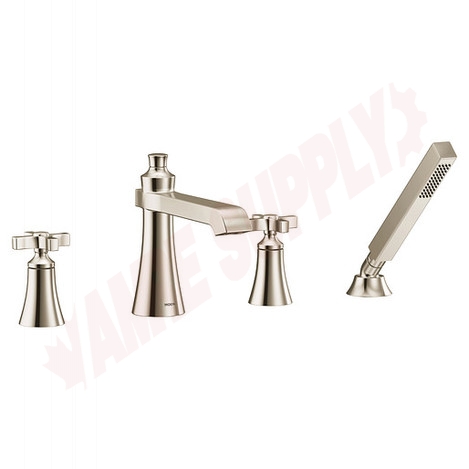 Photo 1 of TS929NL : Moen Flara Two-Handle High Arc Roman Tub Faucet Includes Hand Shower, Polished Nickel
