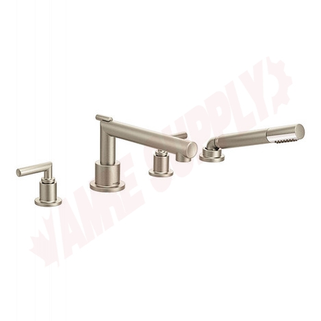 Photo 1 of TS93004BN : Moen Arris Two-Handle Diverter Roman Tub Faucet Includes Hand Shower, Brushed Nickel