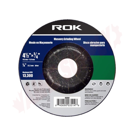 Photo 1 of 45692 : Rok Grinding Wheel, Masonry, 4-1/2X1/4