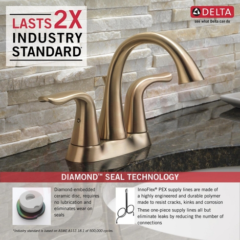 Photo 3 of 2538-CZMPU-DST : Delta Lahara Two Handle Centerset Bathroom Faucet, Champagne Bronze