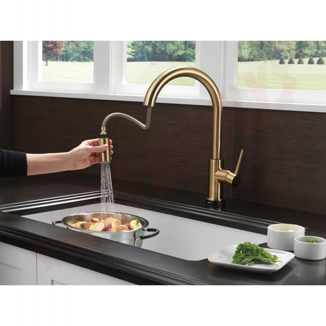 Photo 3 of 9159T-CZ-DST : Delta Trinsic Single Handle Pull-Down Kitchen Faucet with Touch2O Technology, Champagne Bronze