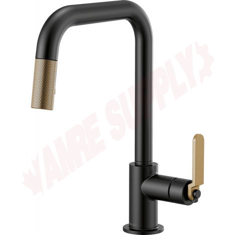 Photo 1 of 63054LF-BLGL : Brizo LITZE Pull-Down Faucet with Square Spout and Industrial Handle, Matte Black/Luxe Gold