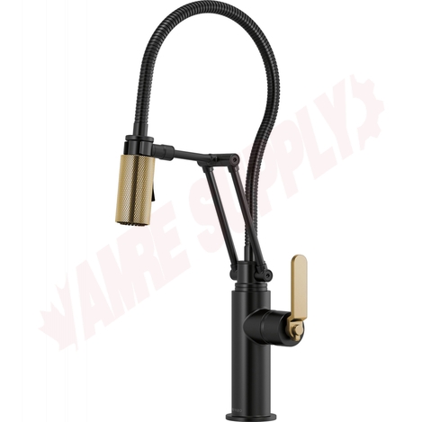 Photo 1 of 63144LF-BLGL : Brizo LITZE Articulating Faucet With Finished Hose, Matte Black/Luxe Gold