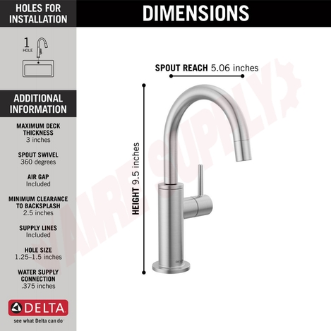 Photo 2 of 1930-AR-DST : Delta Contemporary Round Beverage Faucet, Arctic Stainless