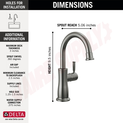Photo 2 of 1960-KS-DST : Delta Traditional Beverage Faucet, Black Stainless