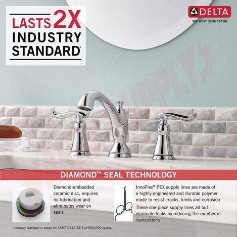 Photo 4 of 3594-MPU-DST : Delta LINDEN Two Handle Widespread Lavatory Faucet, Chrome