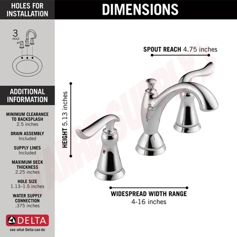 Photo 5 of 3594-MPU-DST : Delta LINDEN Two Handle Widespread Lavatory Faucet, Chrome
