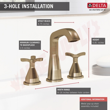 Photo 4 of 357766-CZMPU-DST : Delta STRYKE Widespread Faucet, Champagne Bronze